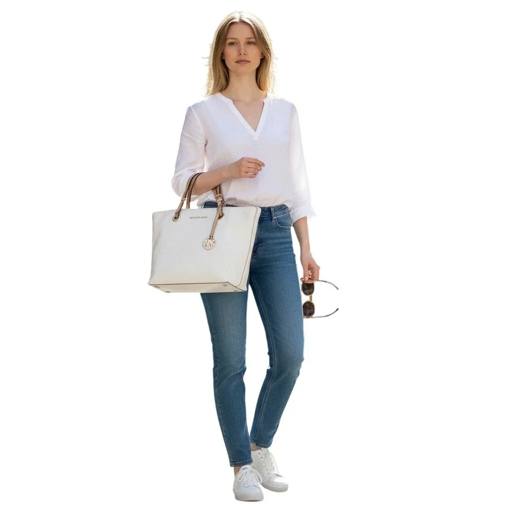 Michael Kors Jet Set white patent leather‎ tote shoulder bag  Classic Designer